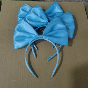 Light blue satin bow headbands for girls, multiple glossy fabric hair accessories