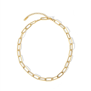 Minimalist 18K gold plated stainless steel paperclip chain necklace with lobster clasp