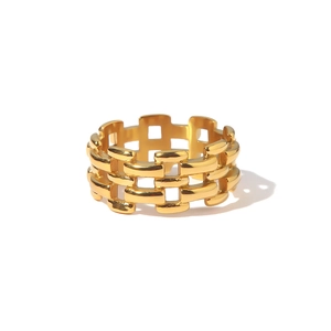 18K gold plated hollow weave ring in stainless steel with a minimalist watch strap design
