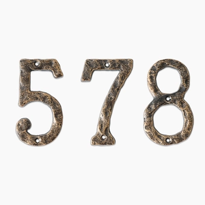 American rustic cast iron house numbers 5, 7, 8 in vintage bronze hammered finish