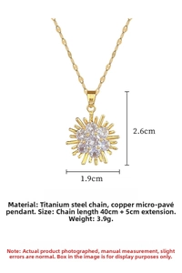 Detailed size specifications for the gold flower pendant with sparkling zircon inlays