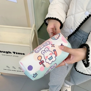 Handheld cylindrical canvas pencil case with cute rabbit print and large capacity