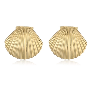 Detailed view of gold-plated seashell stud earrings with sharp metallic textures