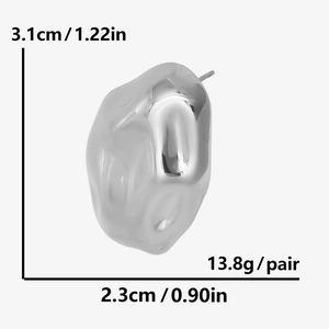 Irregular silver geometric earrings size details showing 3.1cm height and 2.3cm width