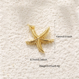 Detail of 14k gold starfish pendant with exact dimensions 13mm by 8.7mm and 0.4g weight