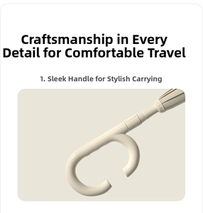 Close-up of minimalist cream white C-shaped umbrella handle with a matte smooth finish