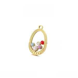 Polished 18K gold star oval pendant with colorful beads and 20x12mm measurements