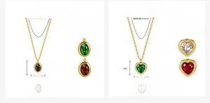 Detailed size guide for heart and oval zircon necklaces with chain length measurements