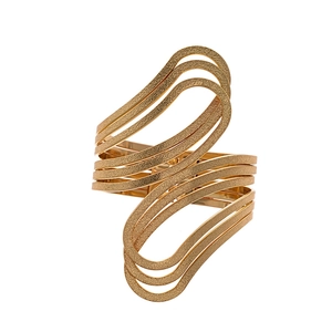 Minimalist gold irregular multi-layer wavy open cuff bracelet with textured finish