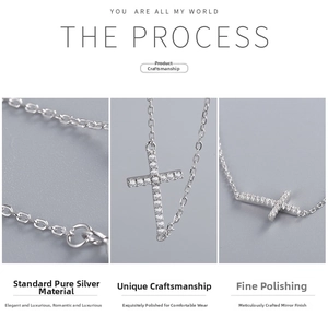Macro detail of S925 sterling silver cross pendant featuring micro-pave cubic zirconia