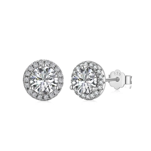 French S925 sterling silver halo stud earrings with sparkling round cubic zirconia stones