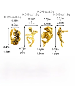 Detailed size and weight specifications for gold gothic ear cuff set in copper material