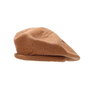 Caramel knitted beret with rolled edge, classic warm wool winter hat for women