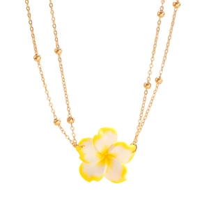 Boheemse gouden ketting riem met tropische wit-gele frangipani plumeria bloem hangers