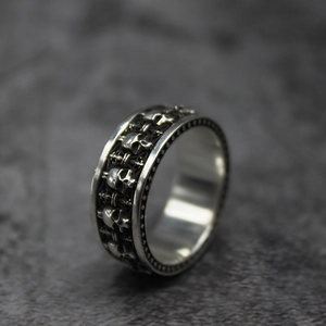 Retro S925 sterling silver Indian skull open ring with vintage oxidized finish