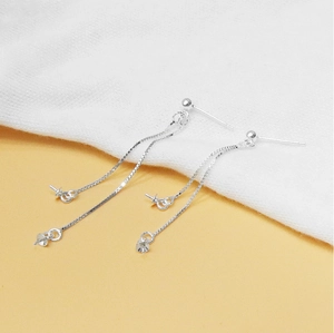 Detailed S925 sterling silver long fringe box chain earring settings with pearl trays