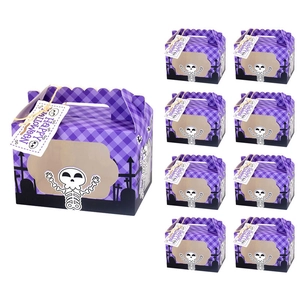 Halloween gift boxes with purple plaid pattern and skull motifs for candy packaging