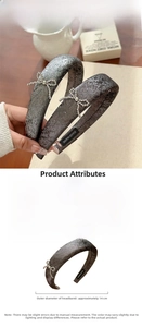 Detailed view of grey bow headband featuring handmade beadwork and soft bubble cotton padding