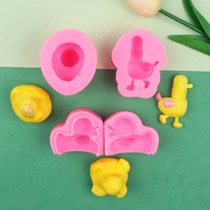 Macro shot of 3D little duck silicone molds for DIY chocolate and soap crafting