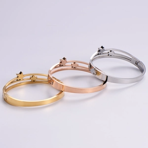 Three-color star charm bracelets in gold rose gold and silver stainless steel finish