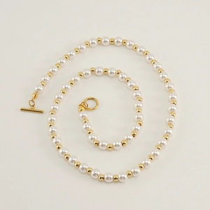 Fashion Artificial Pearl Beaded Necklace Stainless Steel 18K Gold Plated Elegant Toggle Clasp Chain Jewelry For Women