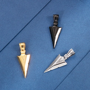 Bow and arrow spearhead stainless steel pendant necklace in gold black and silver finish