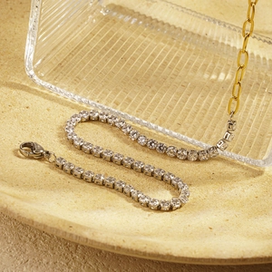 Sparkling pave rhinestone square frame necklace in tarnish-free gold and silver titanium steel
