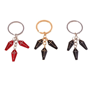 Gothic style cross coffin keychains in red and black colors for bags and phone cases
