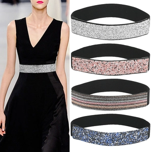 Women Rhinestone Elastic Belt Sparkly Bling Stretch Waist Cincher Corset For Dress Party Fashion Accessory
