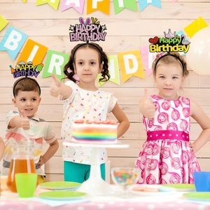 Serre-têtes pailletés Happy Birthday avec couronne et oreilles de lapin pour enfants