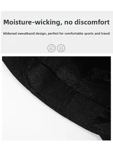 Detail of the widened sweatband and breathable mesh lining in black baseball cap