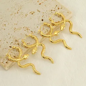 Snake Hoop Earrings Stainless Steel 18K Gold Plated Scaled Texture Smooth Surface Animal Design Fashion Jewelry Women