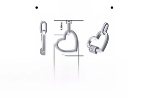 Detailed size specifications for heart pendant in S925 silver with moissanite accents