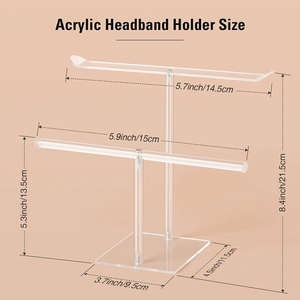 Transparent double-layer acrylic headband holder with detailed size measurements