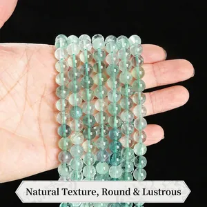 Natural green fluorite round beads bracelet with translucent gradient polished finish