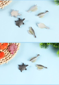 Detailed macro view of realistic PVC sea creature miniatures including turtles and fish