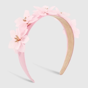 Serre-tête large élégant avec fleurs 3D roses et détails dorés sur tissu satiné