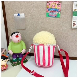 Sac à bandoulière en peluche en forme de pop-corn avec rayures roses et haut duveteux