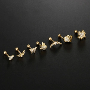 Golden titanium steel butterfly and insect cartilage studs with micro-set zircon