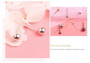 Polished sterling silver round ball stud earrings in silver gold and black finishes