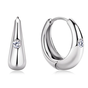 Elegant silver moissanite hoop earrings with drop-shaped tassels and zircon inlay