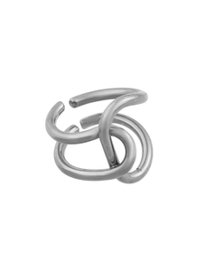 Abstract silver spiral multi-layer intertwined brass ring with a matte metal finish