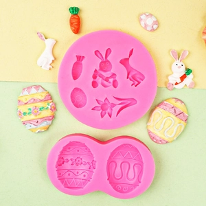 Easter rabbit and egg pink silicone mold set for fondant and DIY crafts