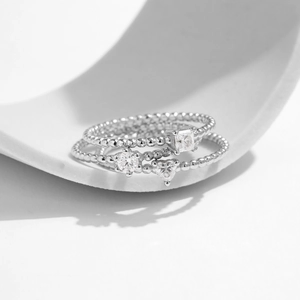 Ensemble de trois bagues en argent S925 avec pierres moissanites cœur et rondes