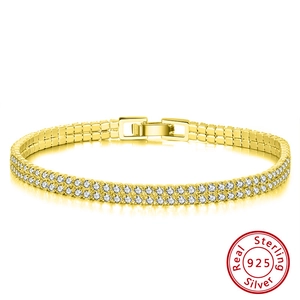 Classic S925 sterling silver double row tennis bracelet with sparkling white zircons