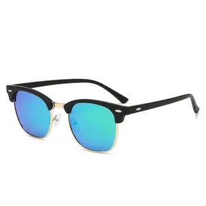 Retro Polarized Browline Sunglasses UV400 Protection Half Frame Metal Plastic Vintage Eyewear For Men Women