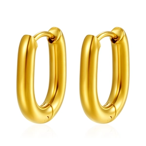 Elegant 18K gold plated stainless steel U-shaped oval hoop earrings for women