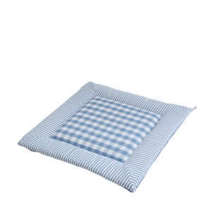 Chinese style blue and white plaid linen chair cushion with secure straps and thick padding