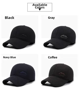 Four colors of men's winter wool baseball caps with thermal ear flaps and brand embroidery