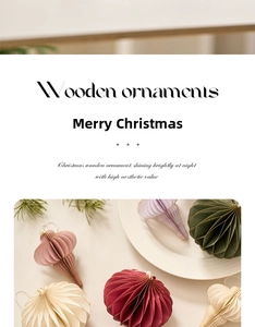 Detail of paper honeycomb Christmas ornaments with golden glitter edges and white hanging strings